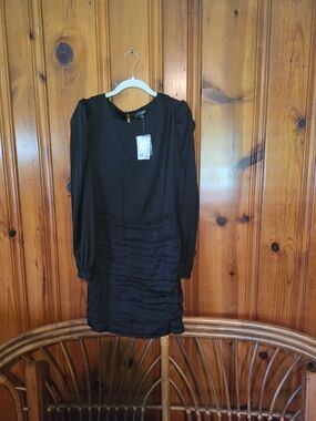 INTERMIX Black Long-Sleeve Ruched Mini Dress